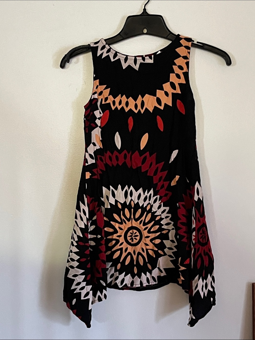 Girls Sleeveless Black Aztec Printed Swing Tank Top - Multi Color